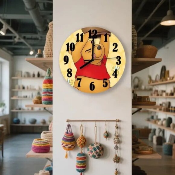 Winnie the Pooh Wall Clock Analog Quartz Round 10” Red Yellow - Picture 6 of 16